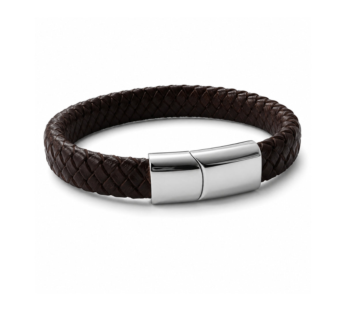 Pulsera de cuero trenzado marrón Arom para hombre con broche de acero.