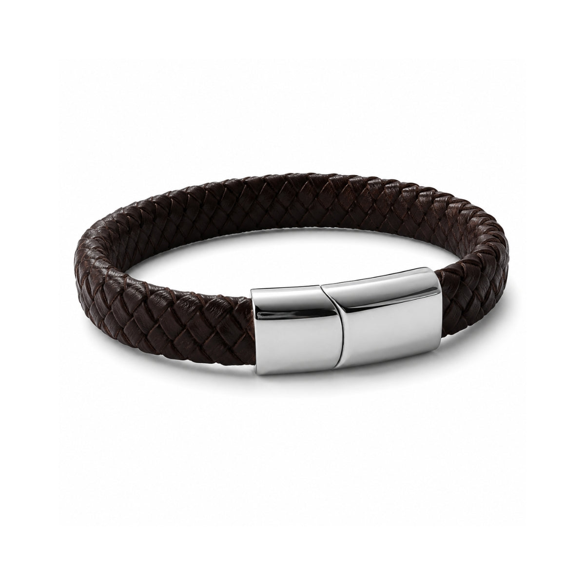 Pulsera de cuero trenzado marrón Arom para hombre con broche de acero.