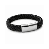 Pulsera de cuero trenzado negro Arom para hombre con broche de acero.