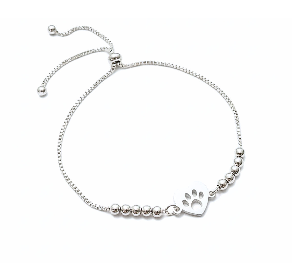 Pulsera de Plata 925 con placa, diseño de huellita de mascota, regulable de AMBAR joyeria