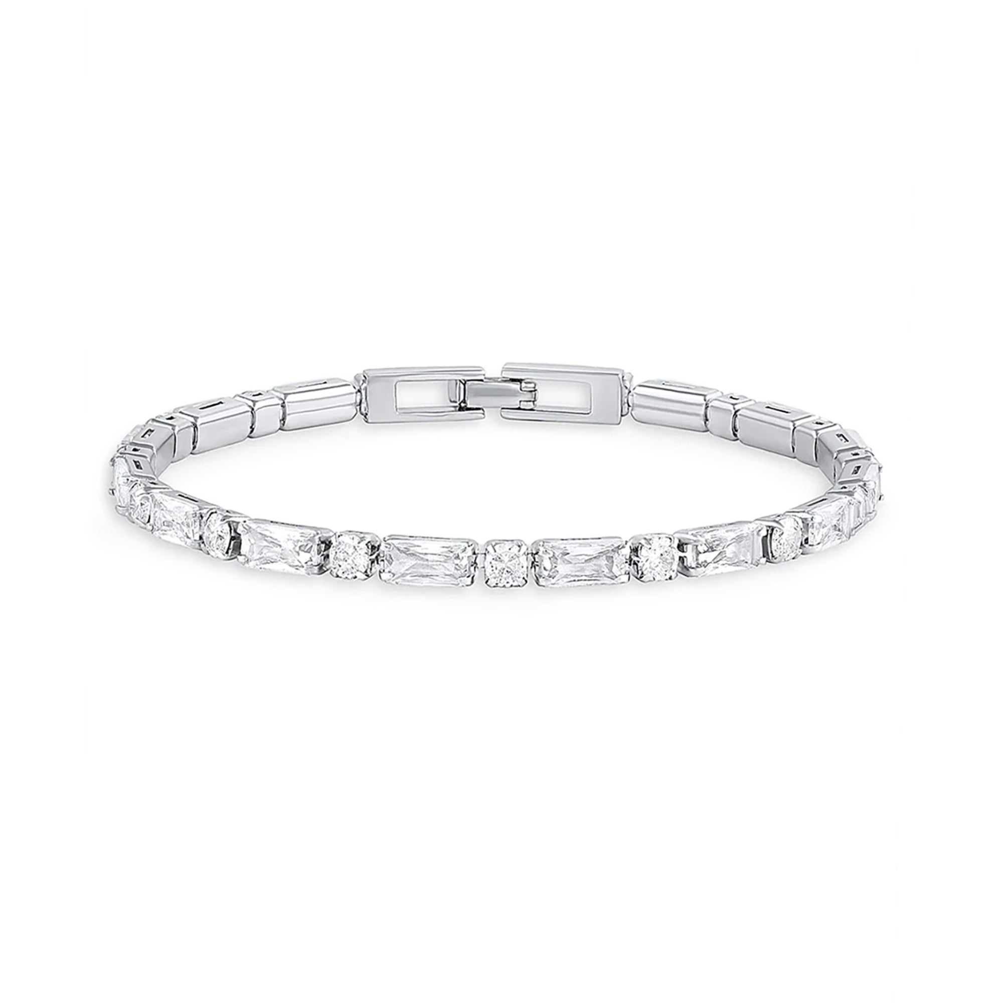 Pulsera tennis Baguette circonita enchapada en rodio de AMBAR joyería fina