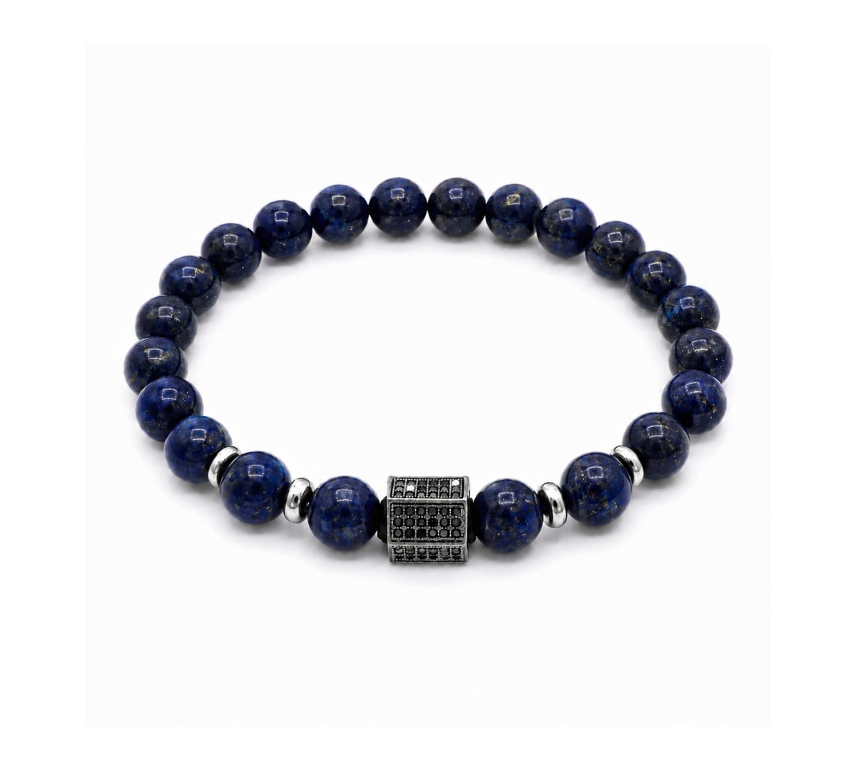 Pulsera Lapislázuli Noir para hombre con piedra natural lapislázuli azul y detalles de acero de AMBAR joyería fina