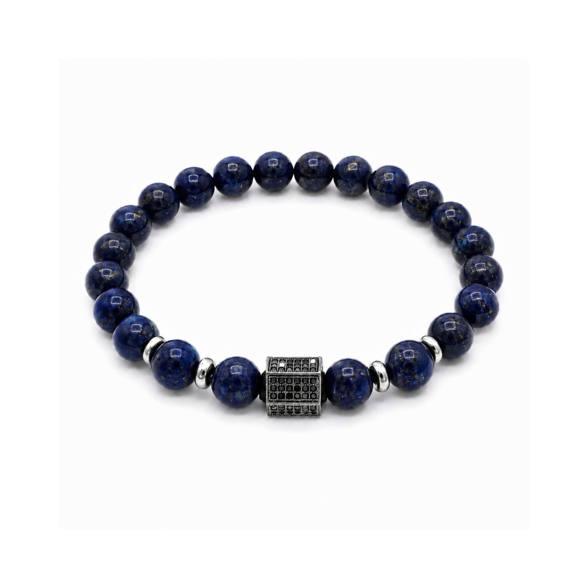 Pulsera Lapislázuli Noir para hombre con piedra natural lapislázuli azul y detalles de acero de AMBAR joyería fina