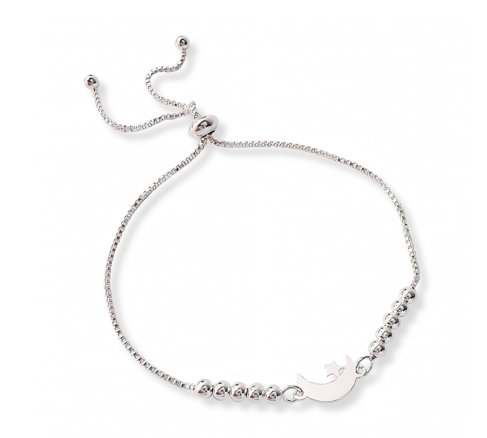 pulsera lunita y estrella con sistema  regulable elaborada en plata 925 de AMBAR Joyería Fina