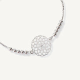 pulsera mandala florecer al detalle con sistema regulable  elaborada en plata 925 de AMBAR Joyería Fina