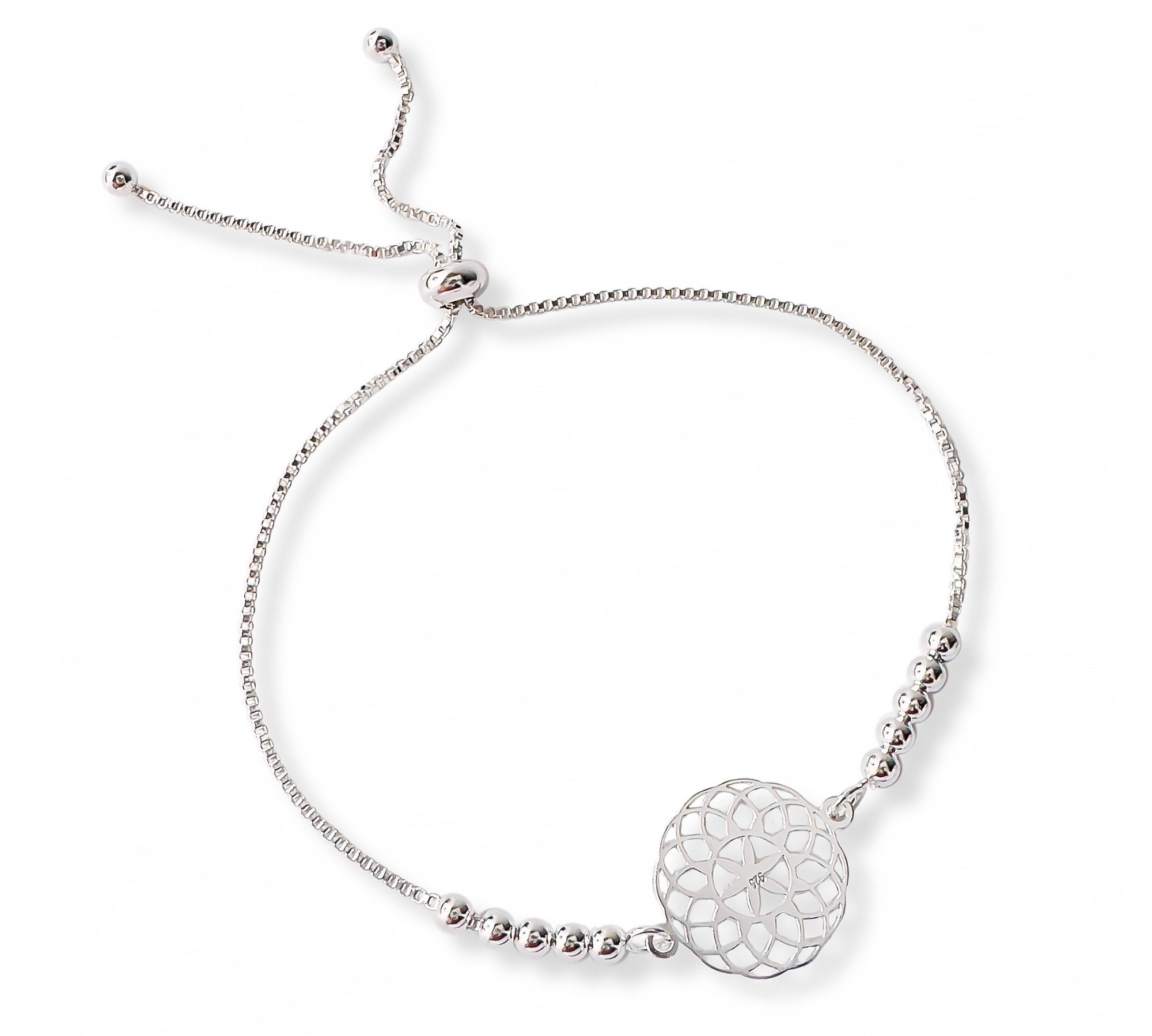 pulsera mandala florecer con sistema regulable elaborada en plata 925 de AMBAR joyería
