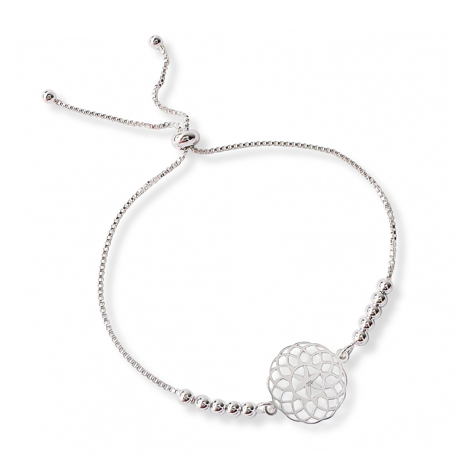 pulsera mandala florecer con sistema regulable elaborada en plata 925 de AMBAR joyería