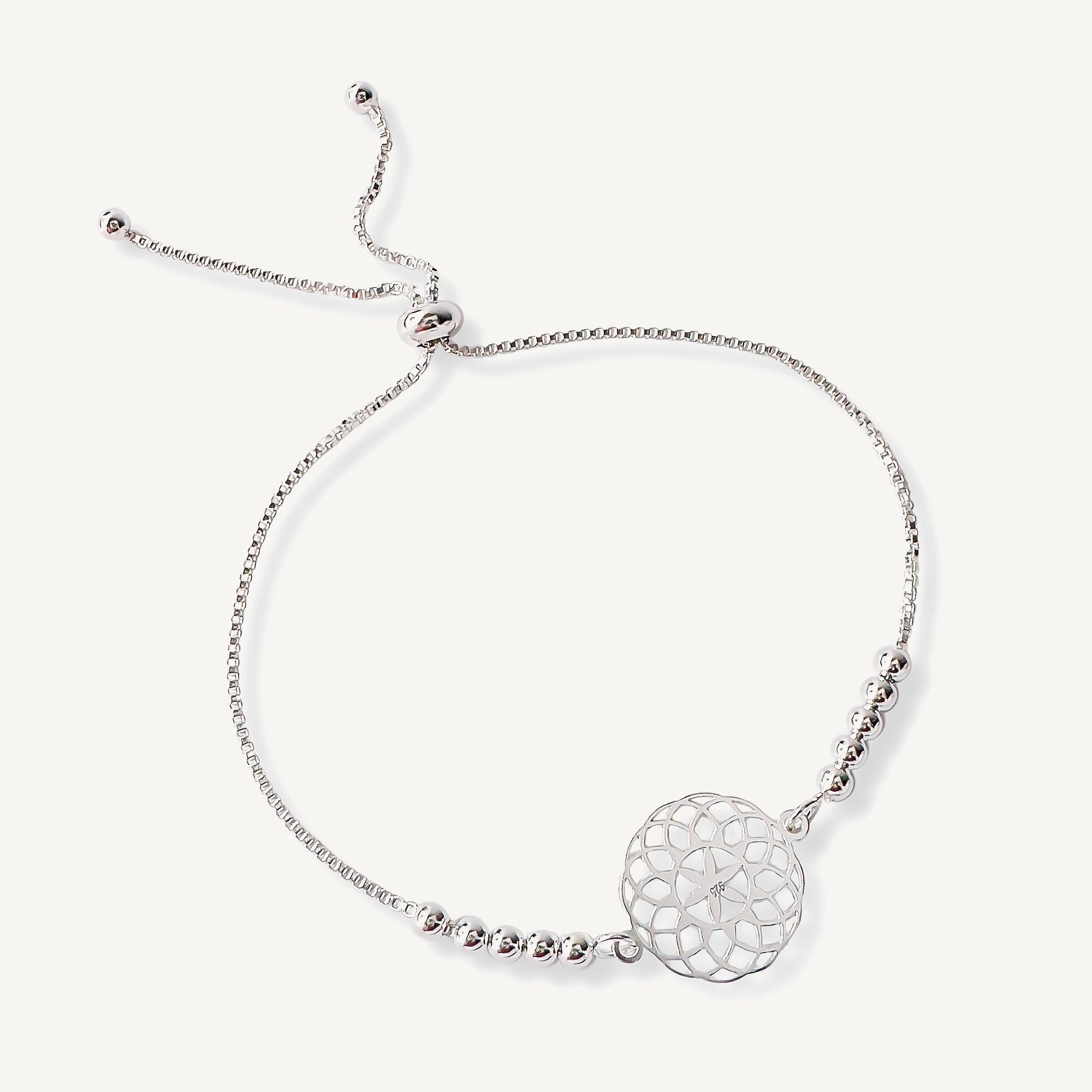 pulsera mandala florecer con sistema regulable elaborada en plata 925 de AMBAR joyería