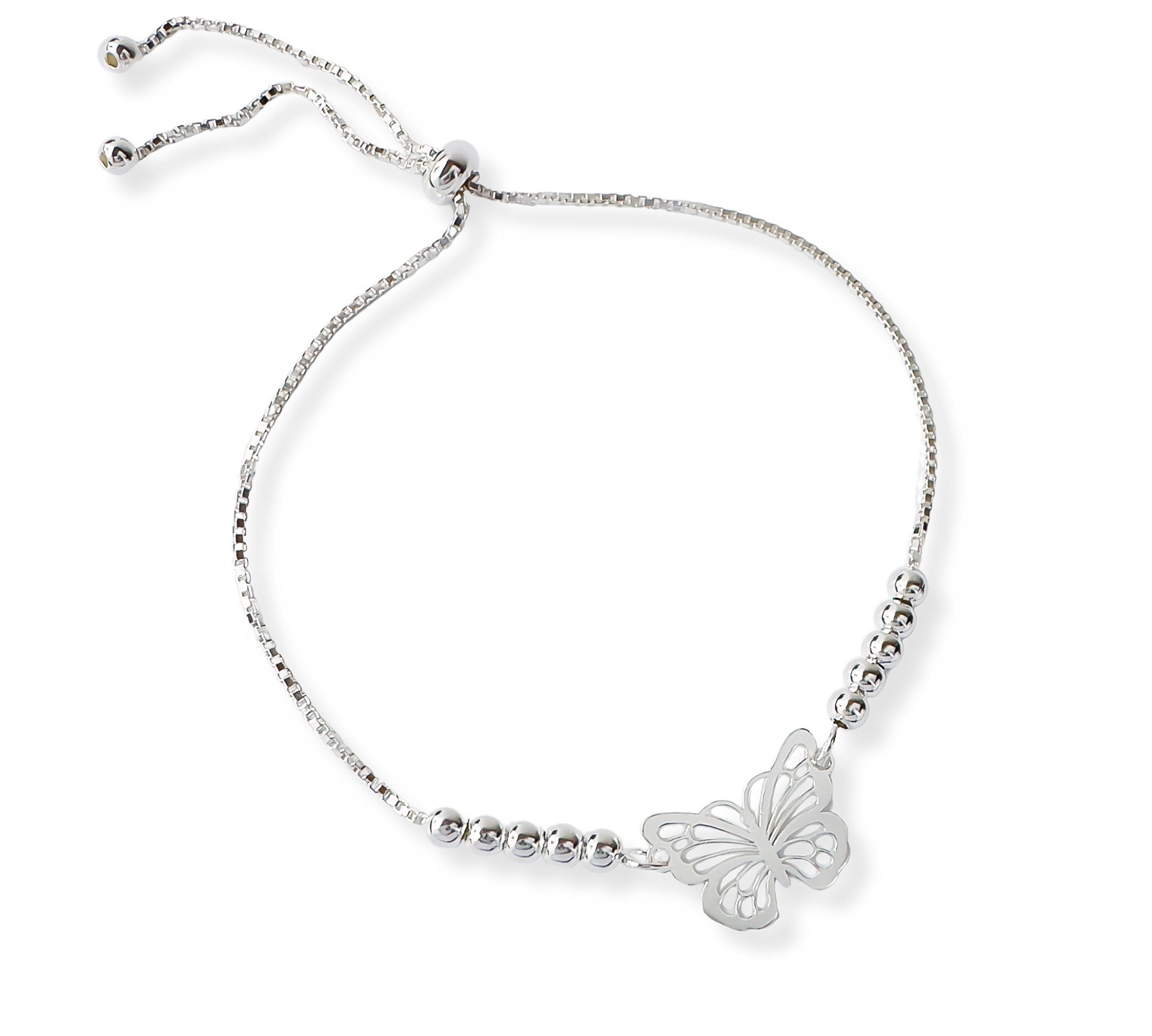 pulsera mariposa calada con sistema regulable elaborada en plata 925 de AMBAR Joyería Fina