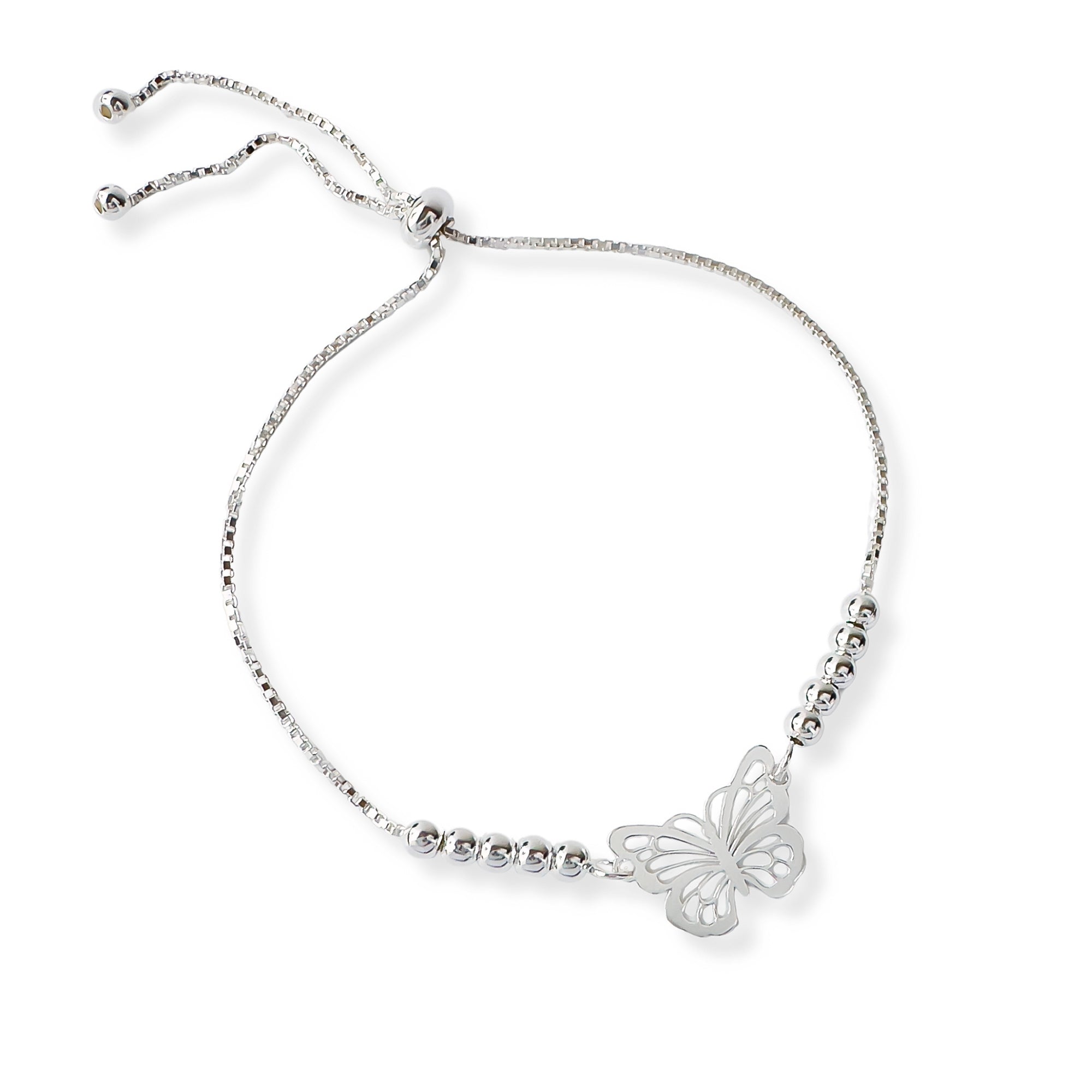 pulsera mariposa calada con sistema regulable elaborada en plata 925 de AMBAR Joyería Fina