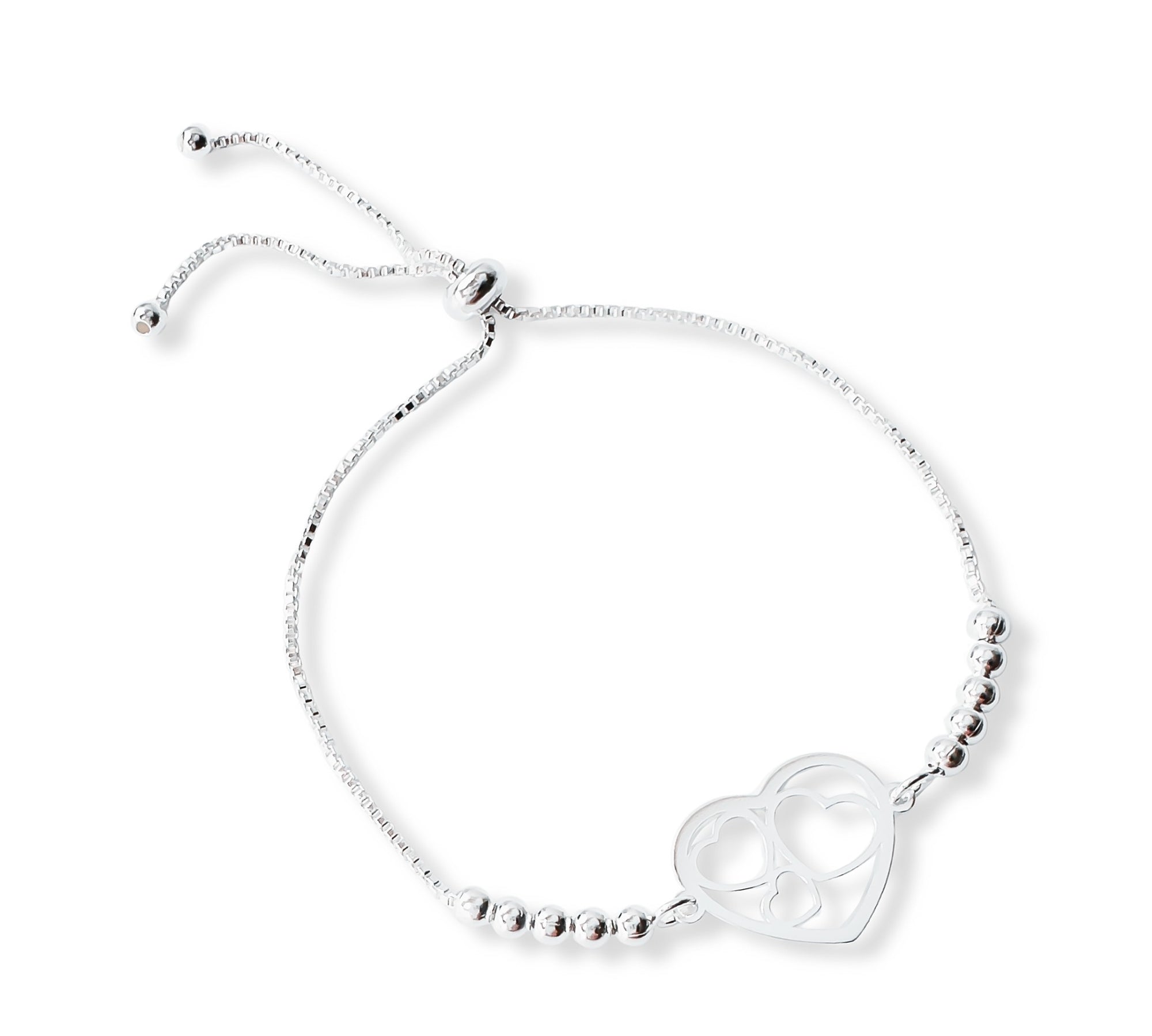 pulsera corazon mis amores con bolitas y sistema regulable elaborada en plata 925 de AMBAR Joyería Fina