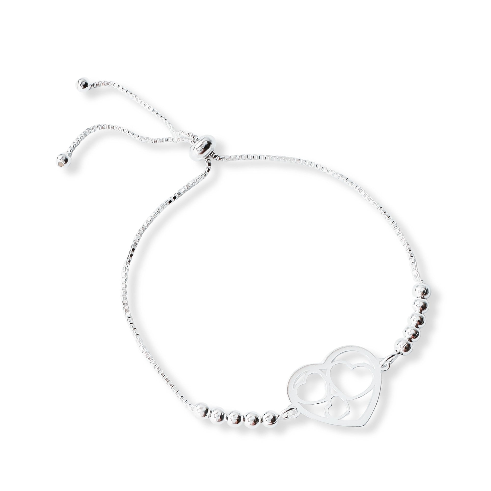 pulsera corazon mis amores con bolitas y sistema regulable elaborada en plata 925 de AMBAR Joyería Fina