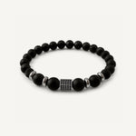 Pulsera Noir de ónix mate natural con piedras de 10 mm y 8 mm y accesorios de acero inoxidable para hombre.