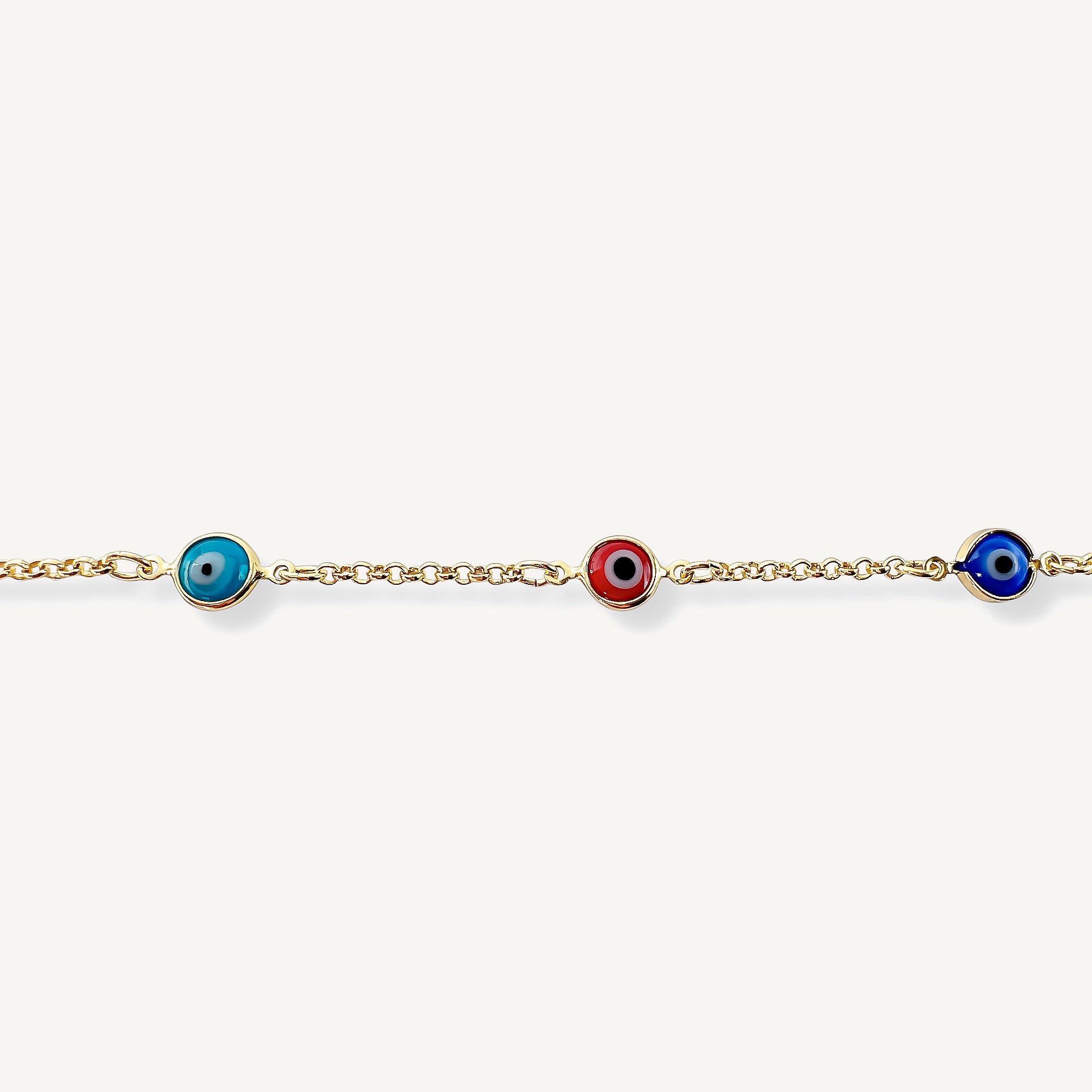 detalle Pulsera Ojo Turco Colorido en Oro Laminado de 18K de AMBAR Joyería Fina