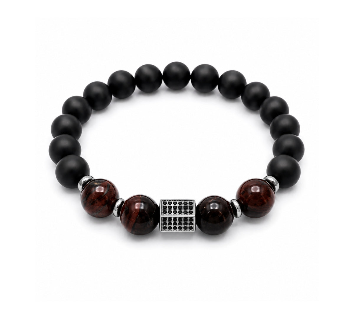 Pulsera Ónix y Ojo de Tigre Noir para hombre con piedras naturales y detalles de acero de AMBAR joyería fina