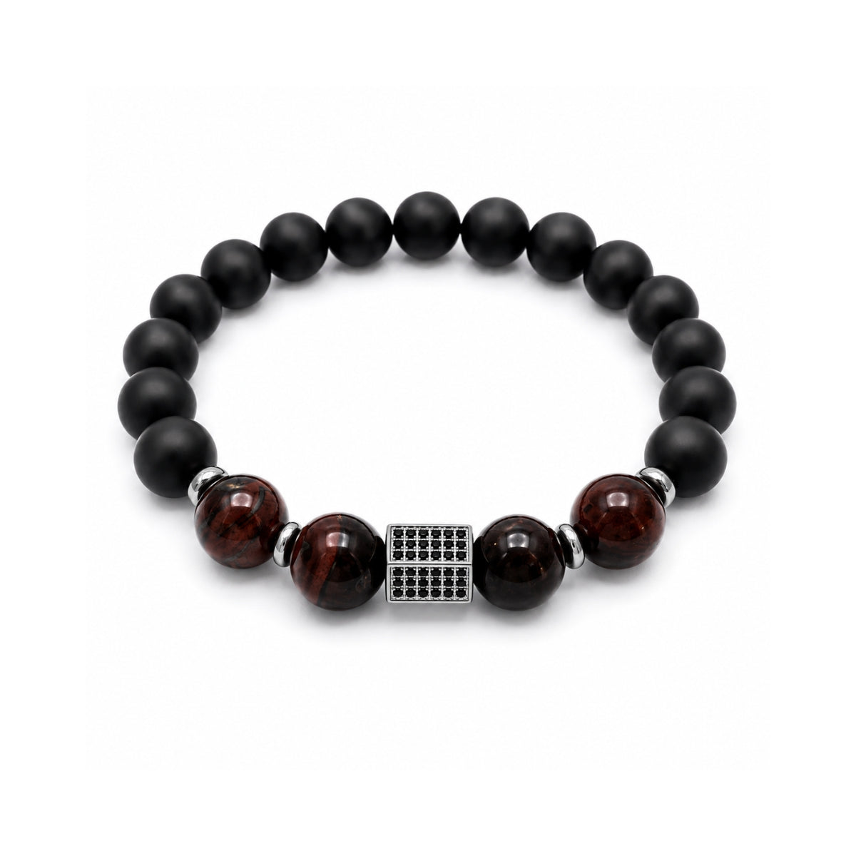 Pulsera Ónix y Ojo de Tigre Noir para hombre con piedras naturales y detalles de acero de AMBAR joyería fina
