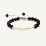 pulsera oriana de gold filled elaborada con piedras naturales rodonitas de ambar joyería.