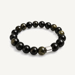 Pulsera Orion Grand para hombre con obsidiana natural de 10 mm y tubo central de Plata 925.