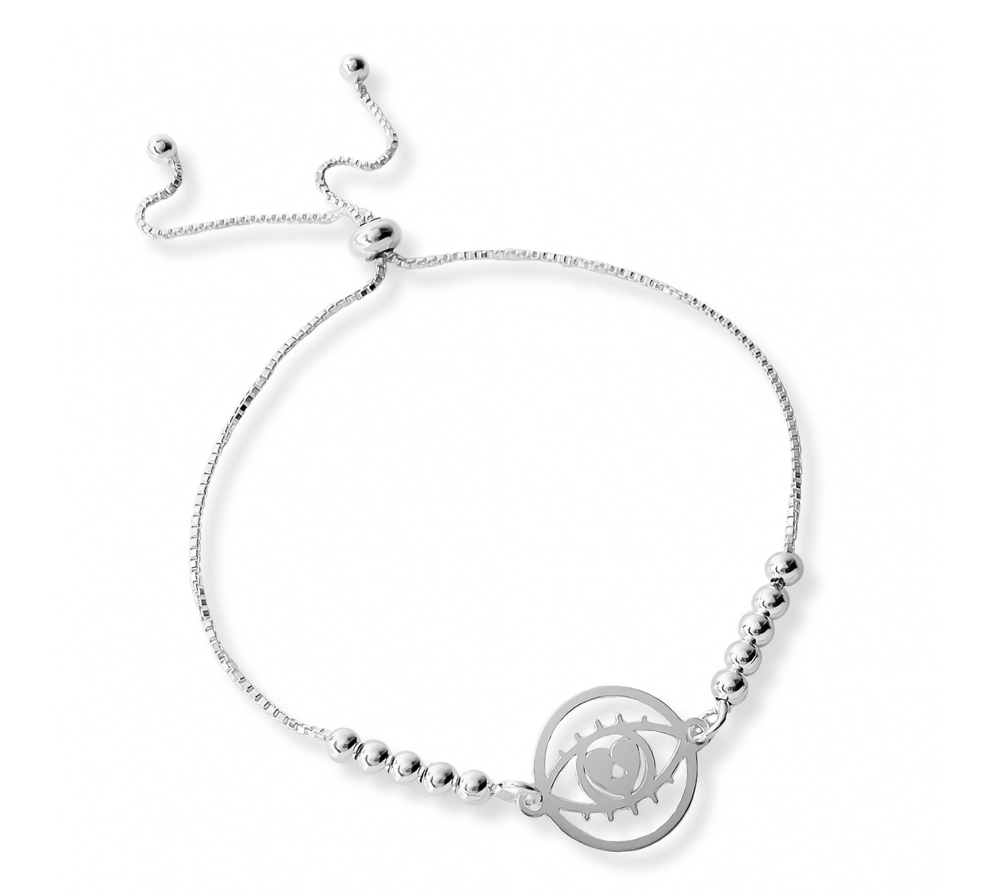 pulsera protectora ojo de amor con sistema regulable elaborada en plata 925 de AMBAR Joyería Fina