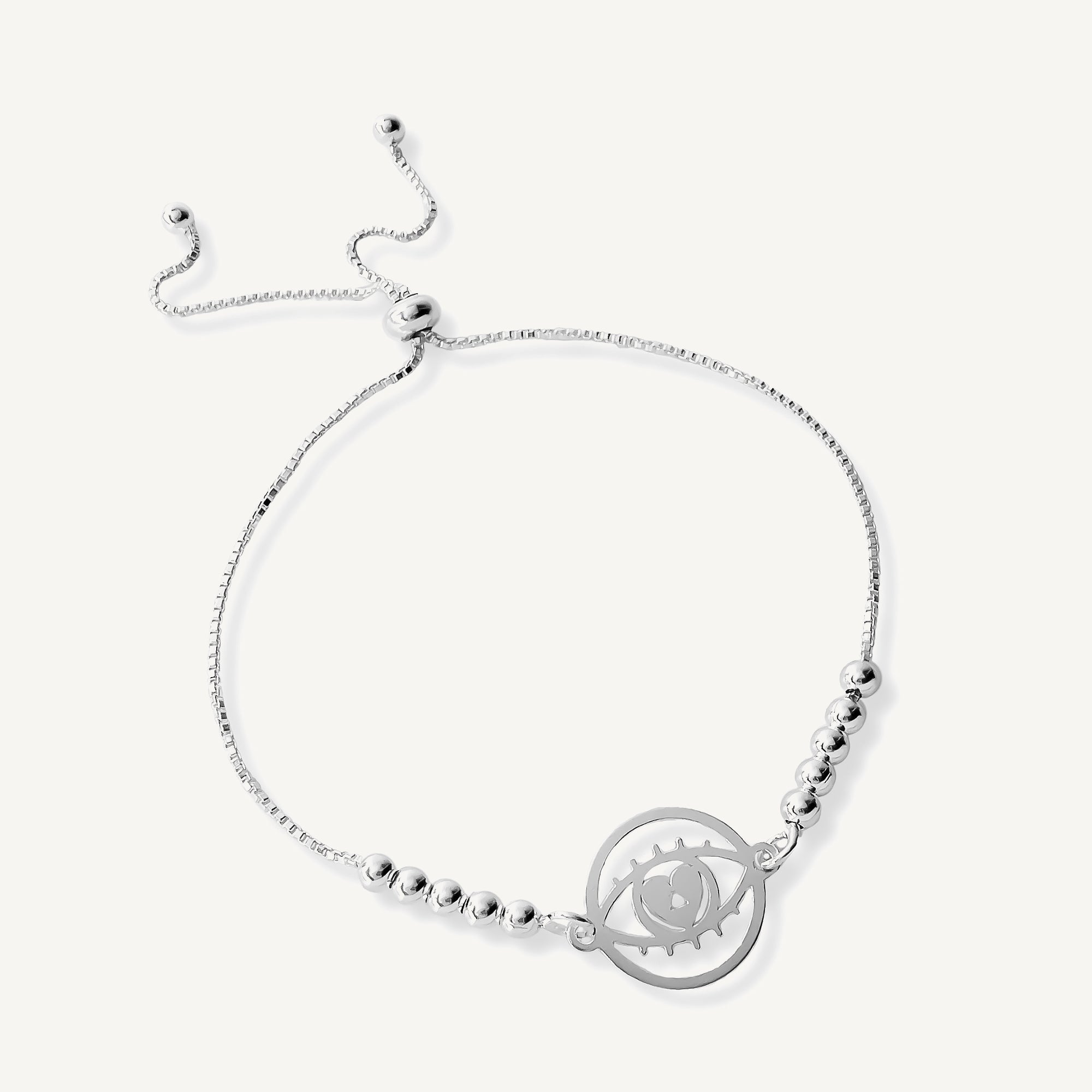 pulsera protectora ojo de amor con sistema regulable elaborada en plata 925 de AMBAR Joyería Fina