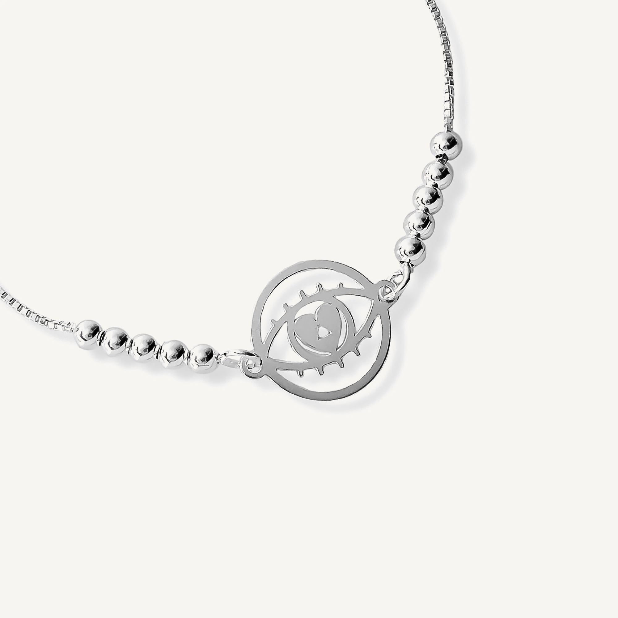 pulsera protectora ojo de amor al detalle regulable elaborada en plata 925 de AMBAR Joyería Fina