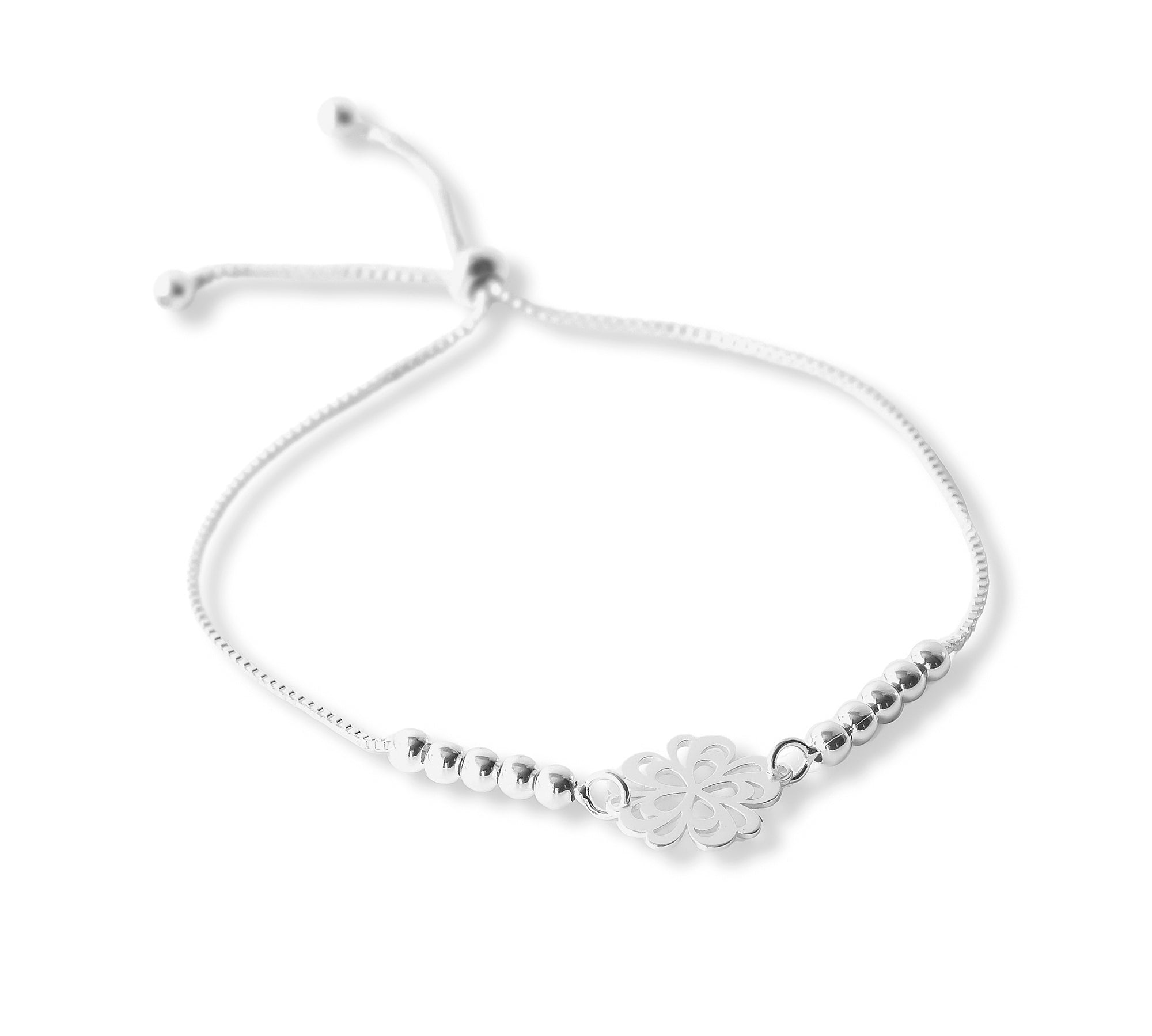 pulsera mandala flor con sistema regulable elaborada en plata 925 de AMBAR Joyería Fina