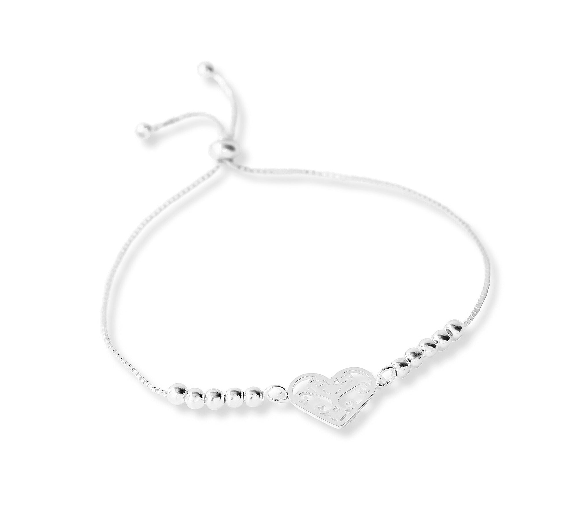 pulsera con sistema regulable y dije de corazones 3 en 1 elaborada en plata 925 de AMBAR Joyería Fina