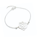 Pulsera de Plata 925 con diseño de rosa calada, longitud ajustable de 18 cm a 21 cm.