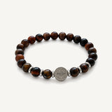Pulsera San Benito Imperial para hombre con piedras naturales de Ojo de Tigre de 8 mm y dije de acero inoxidable de joyería.
