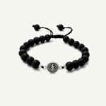 Pulsera San Benito tejida regulable con ónix mate natural de 8 mm y accesorios de plata 950.
