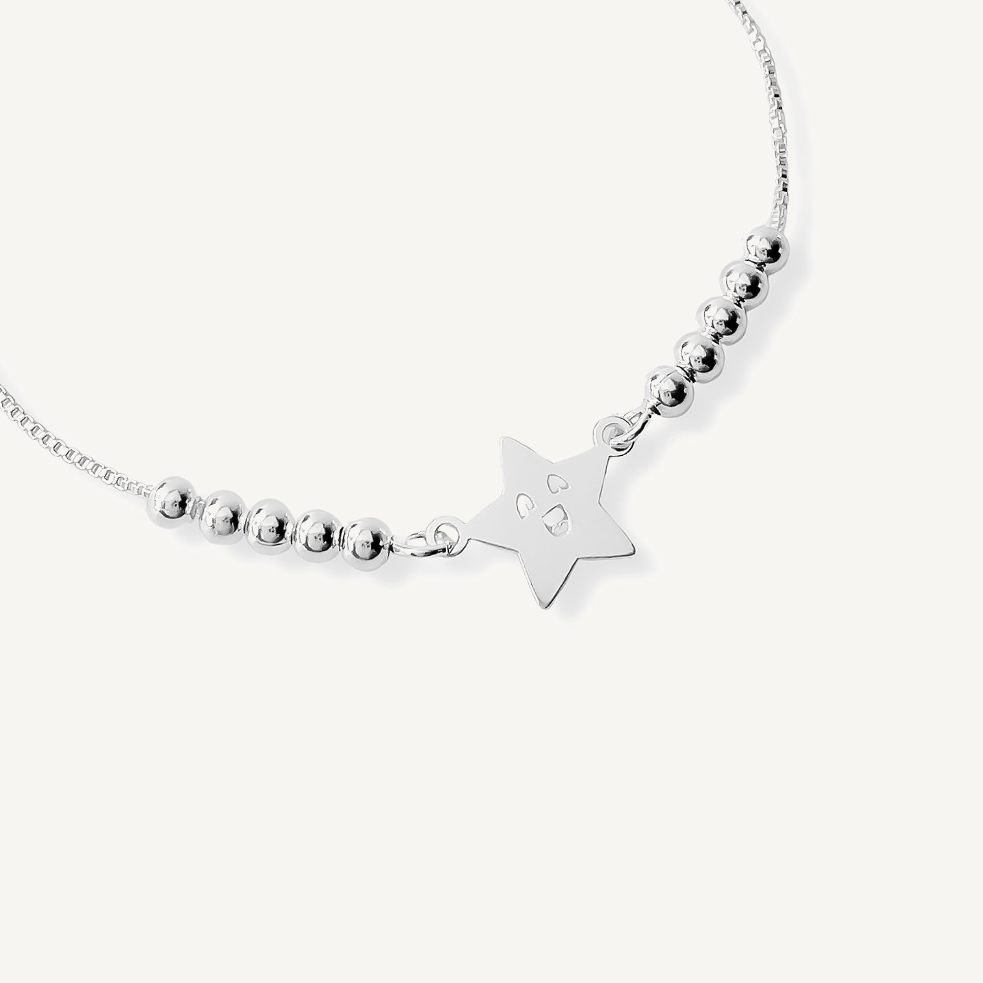 pulsera star smile con bolitas al detalle y sistema regulable elaborada en plata 925 de AMBAR Joyería Fina