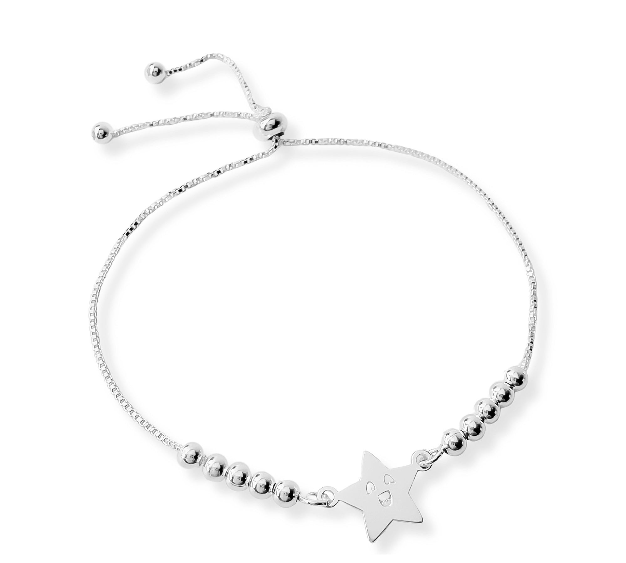 pulsera star smile con bolitas y sistema regulable elaborada en plata 925 de AMBAR Joyería Fina