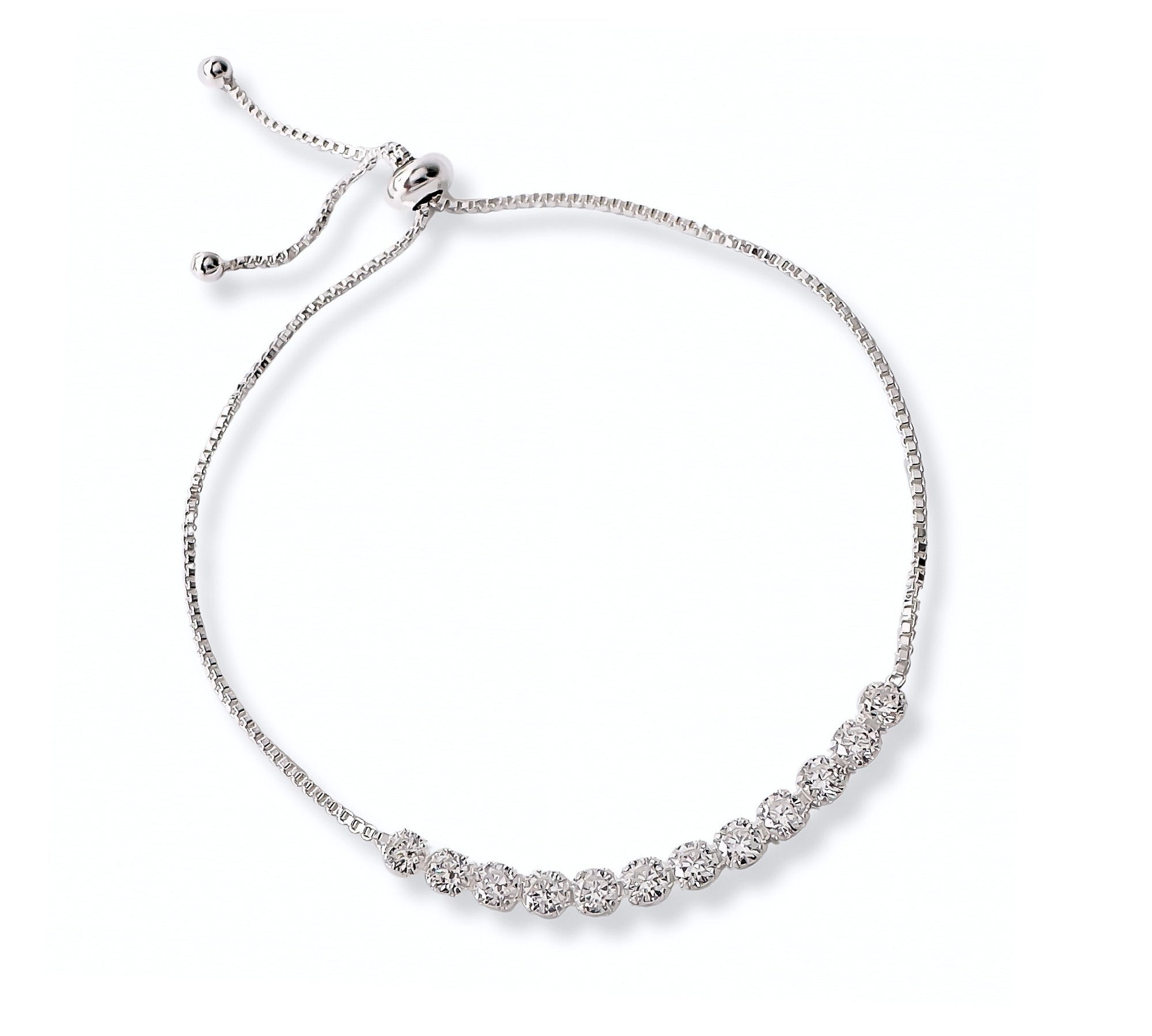 pulsera modelo tennis con cristales y sistema regulable elaborada en plata 925 de AMBAR joyería