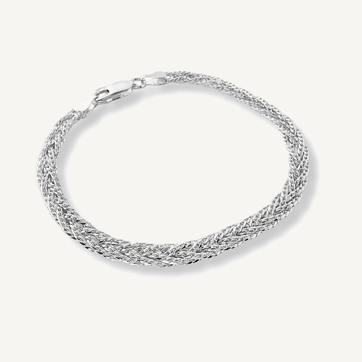 pulsera trenzada con cadenas que le da un efecto diamantado elaborado en plata 925 para AMBAR joyería